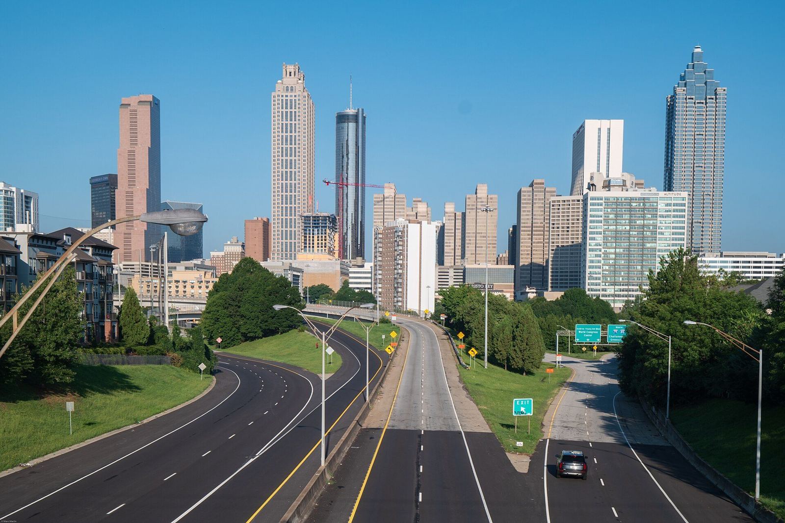 Atlanta skyline viewed from the Jackson Street Bridge over the Downtown Connector