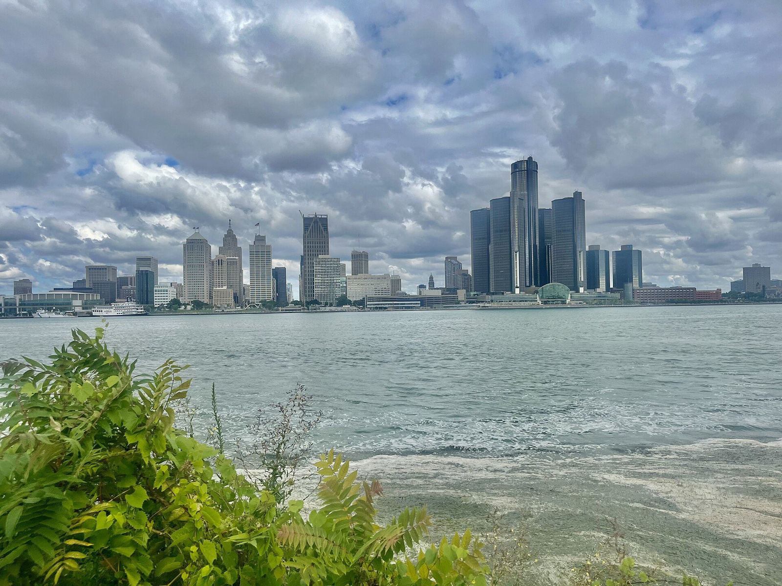 Detroit skyline and the Renaissance Center across the Detroit River seen from Windsor