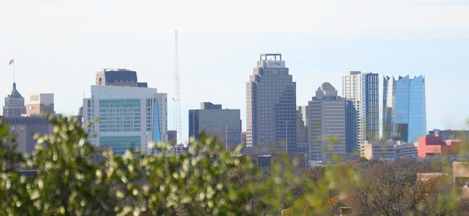 San Antonio downtown skyline with the Tower Life Building and modern office towers